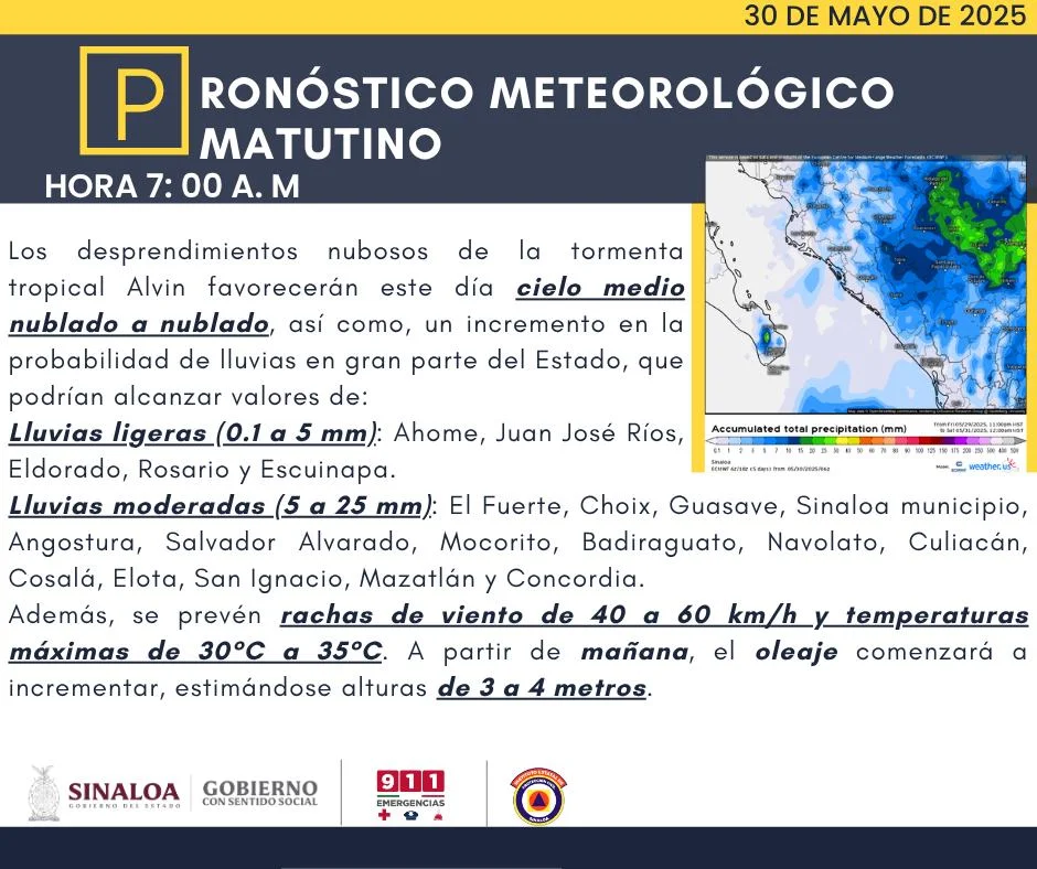clima sinaloa 30 de mayo 2025