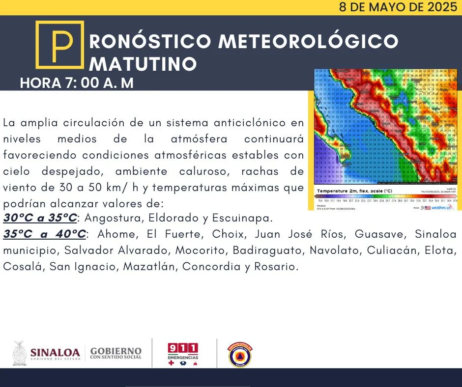 clima sinaloa 8 de mayo 2025
