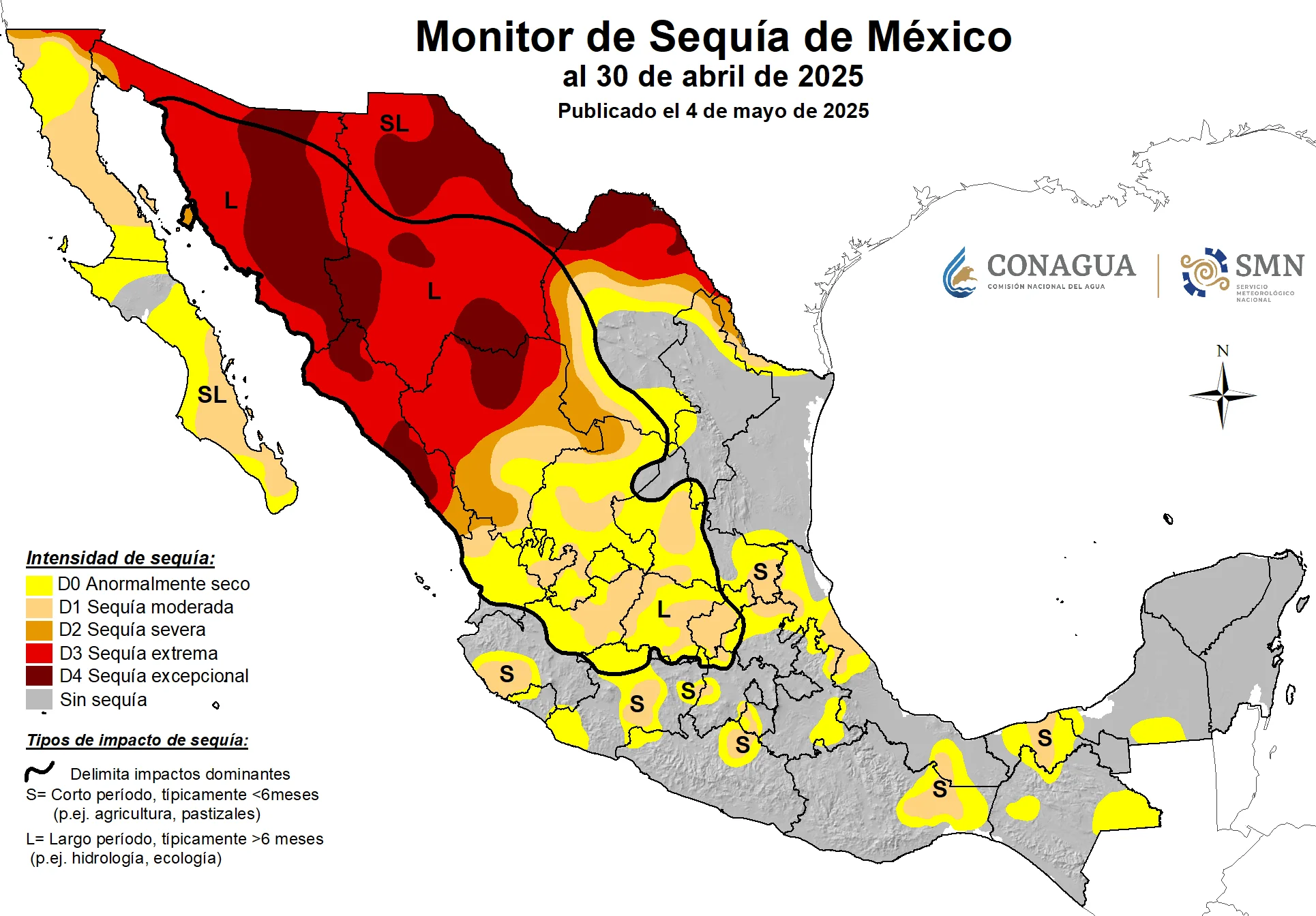 monitor de sequia conagua 30 de abril 2025