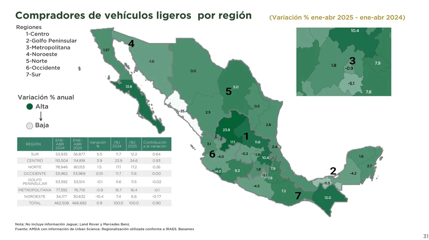Mapa venta vehiculos ligeros AMDA mayo 2025
