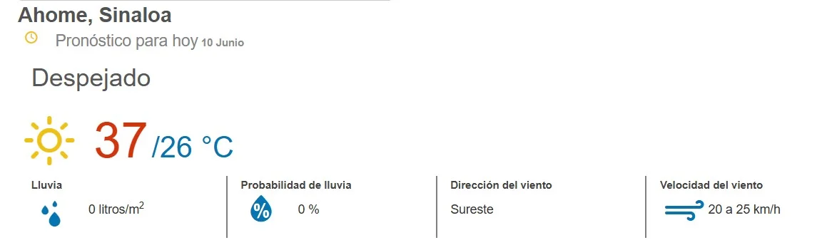 clima ahome 10 de junio