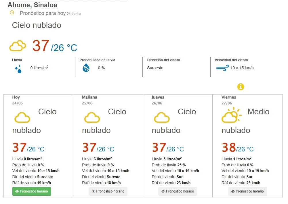 clima ahome 24 de junio