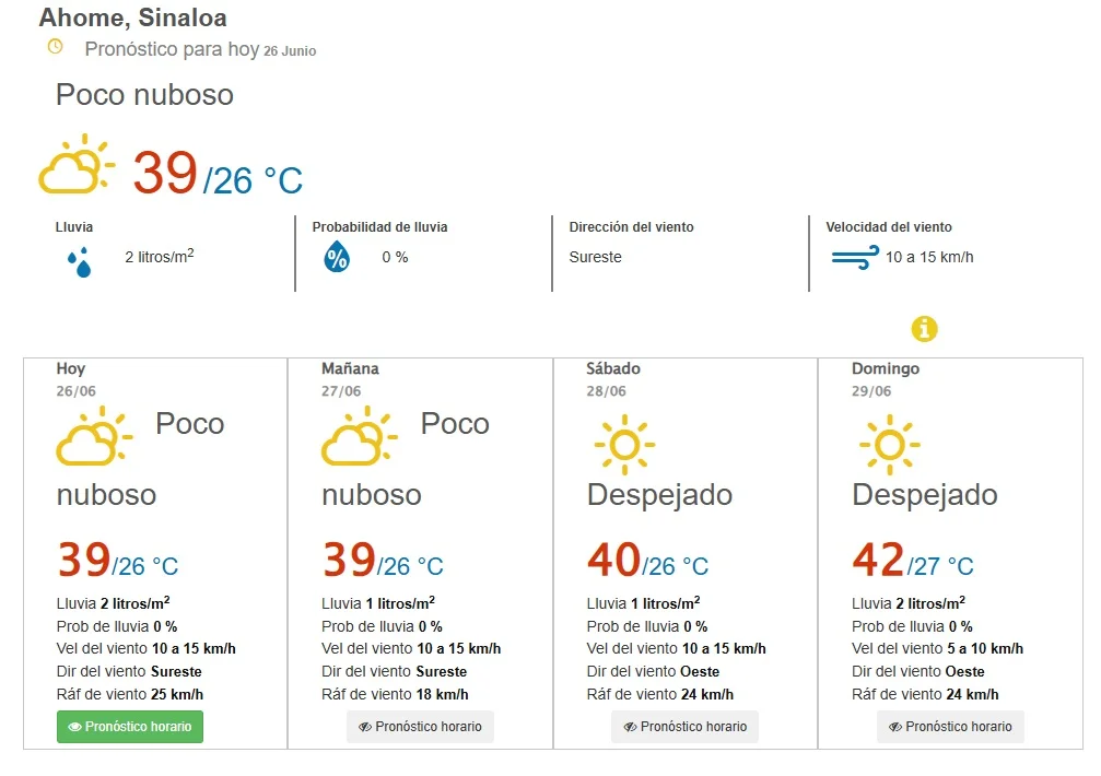 clima ahome 26 de junio