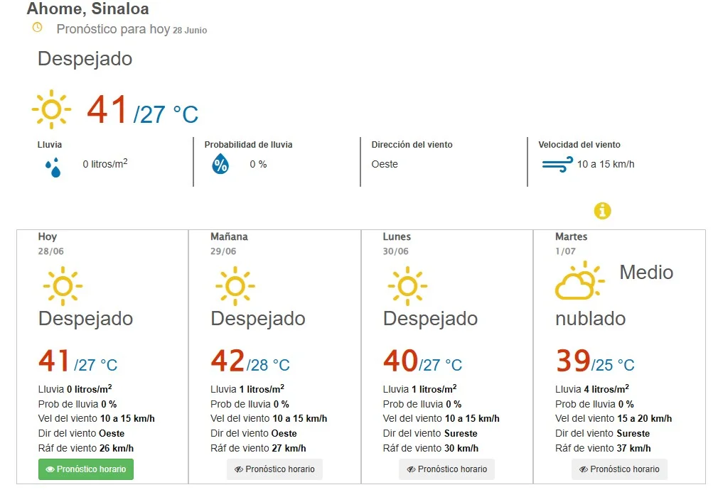 clima ahome 28 de junio