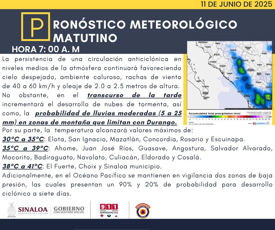 clima sinaloa 11 de junio