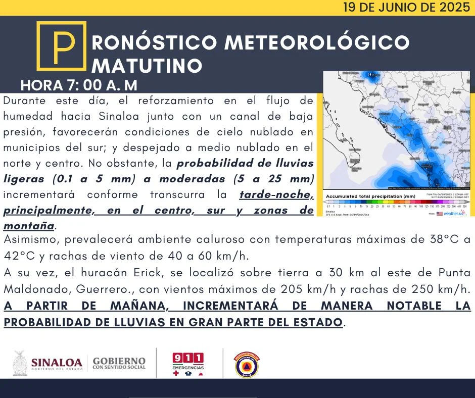 clima sinaloa 19 de junio