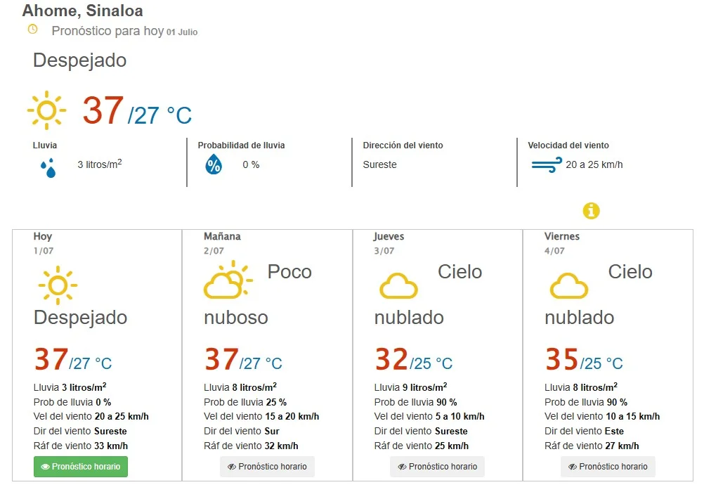 clima ahome 1 de julio