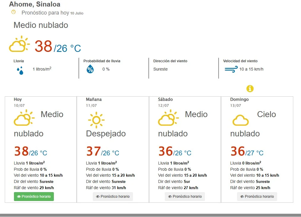 clima ahome 10 de julio