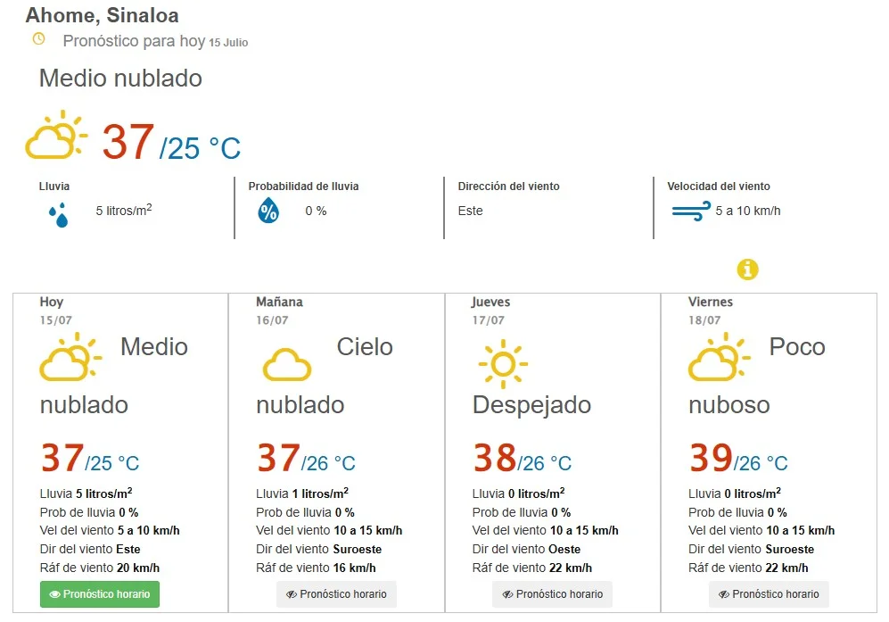 clima ahome 15 de julio
