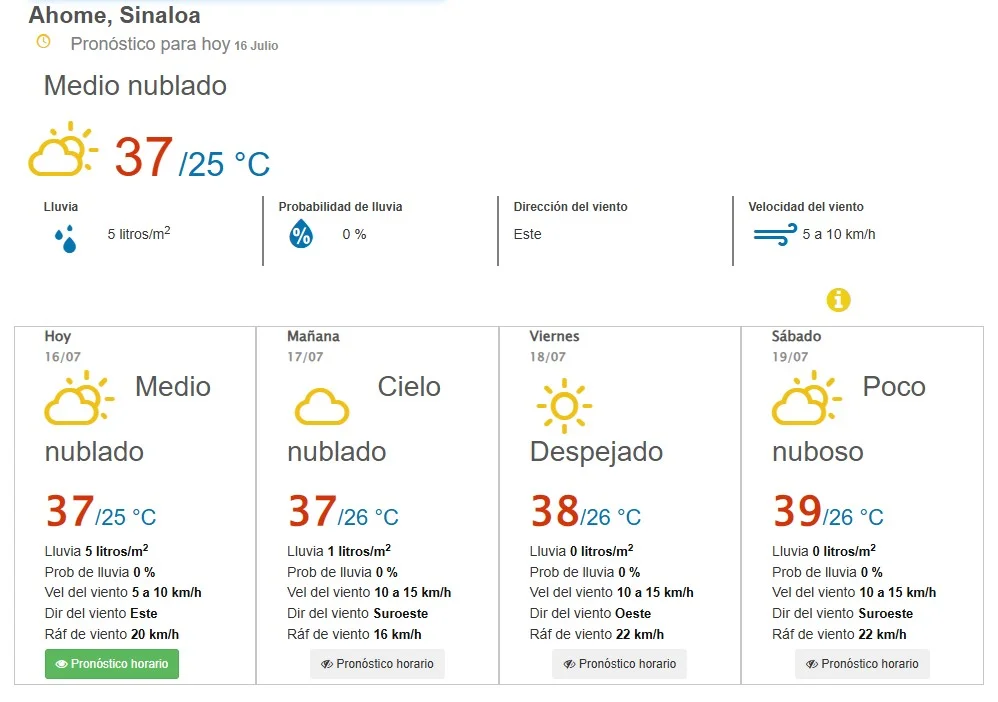 clima ahome 16 de julio