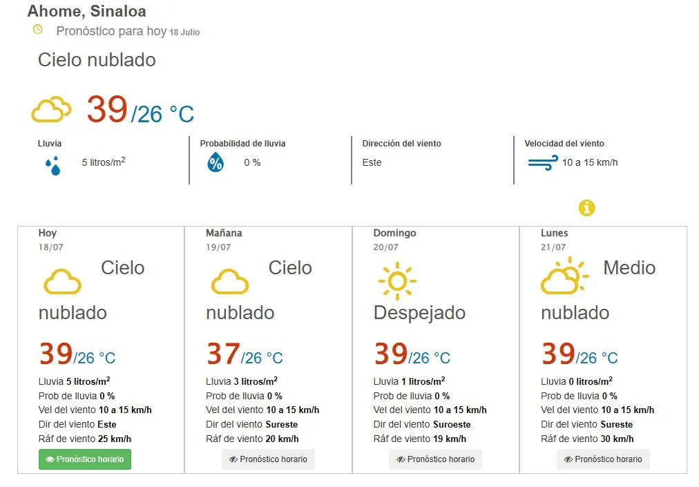 clima ahome 18 de julio