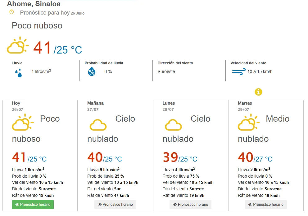clima ahome 26 de julio