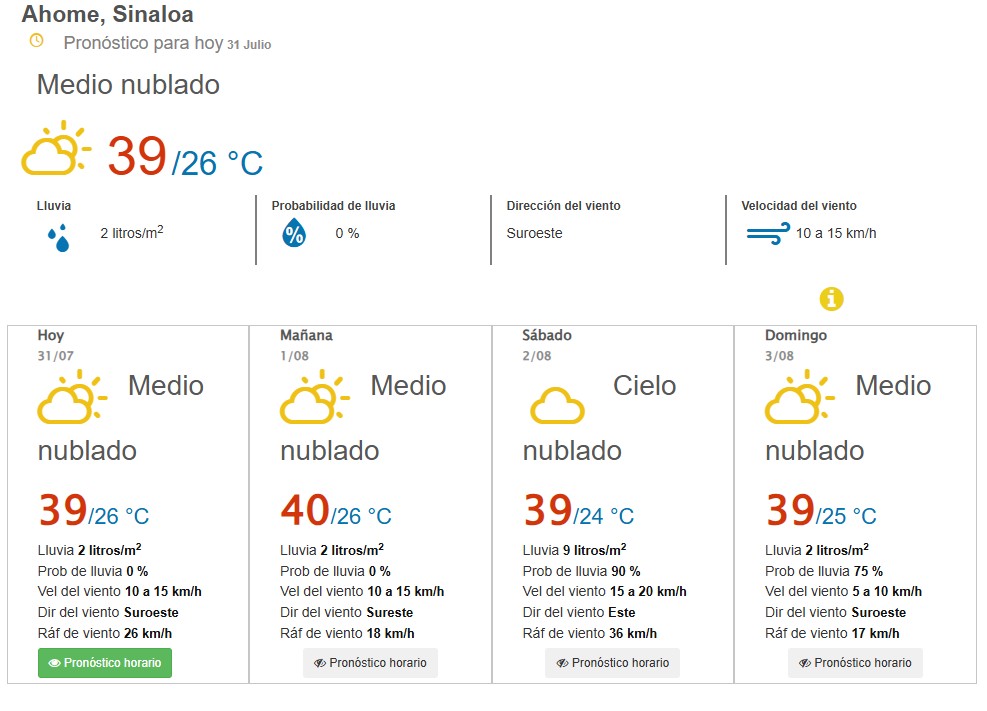clima ahome 31 de julio