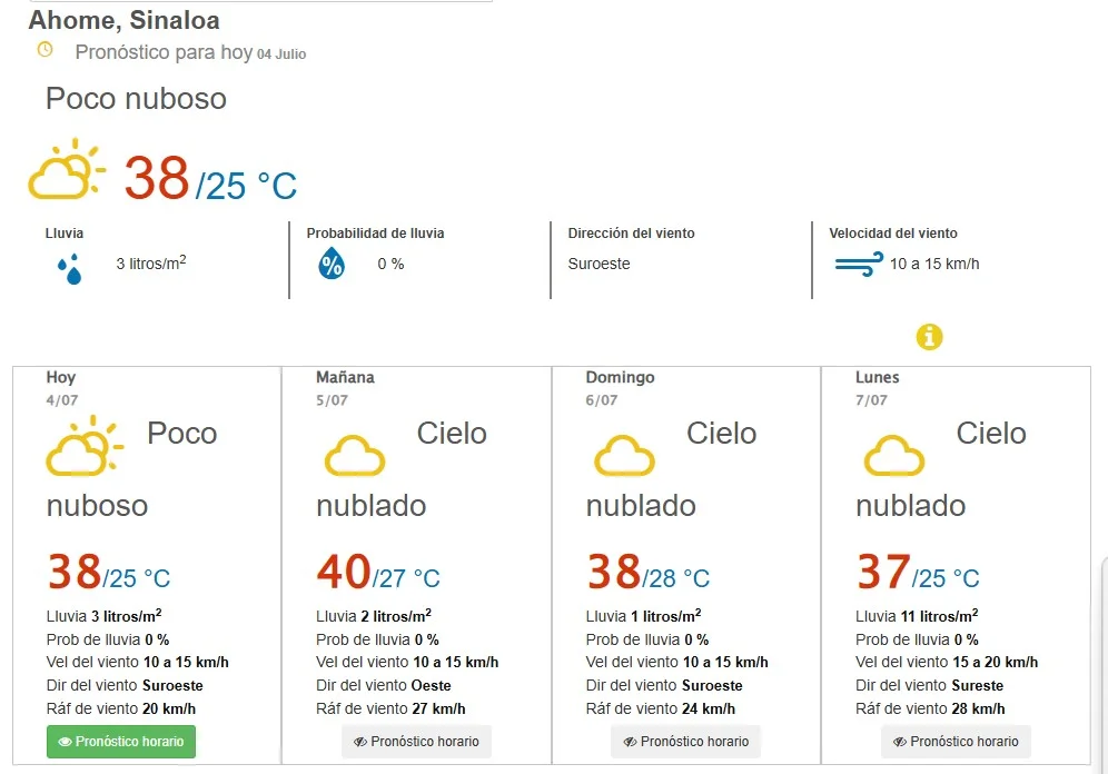 clima ahome 4 de julio