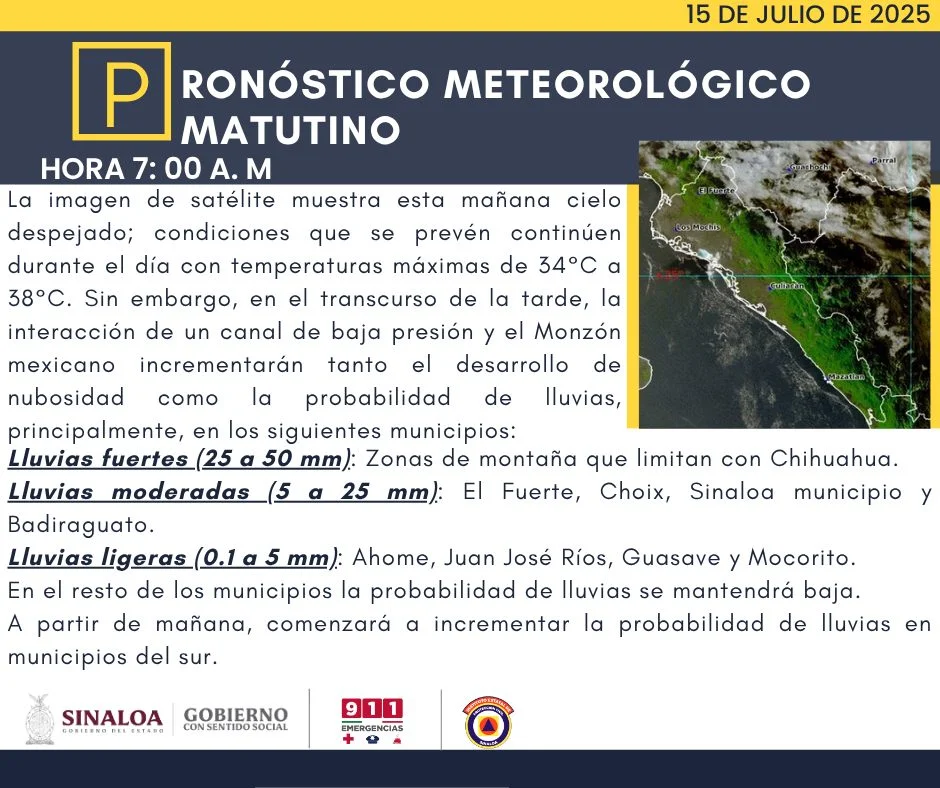 clima sinaloa 15 de julio