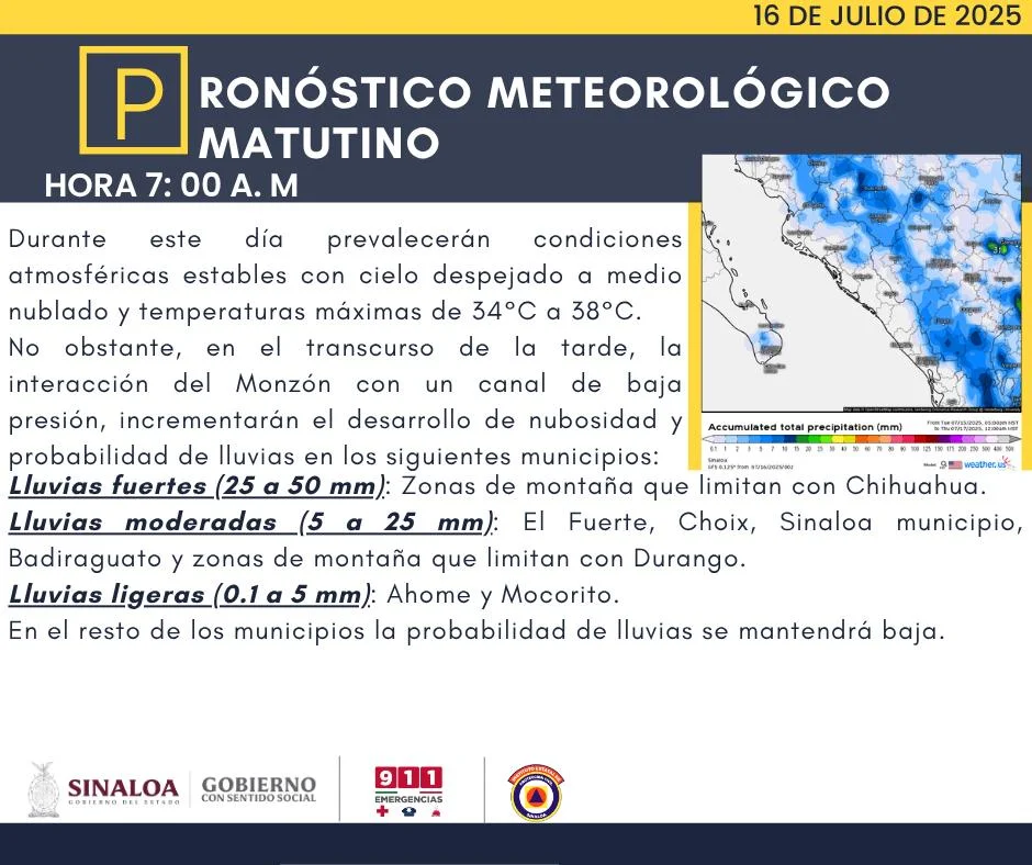 clima sinaloa 16 de julio