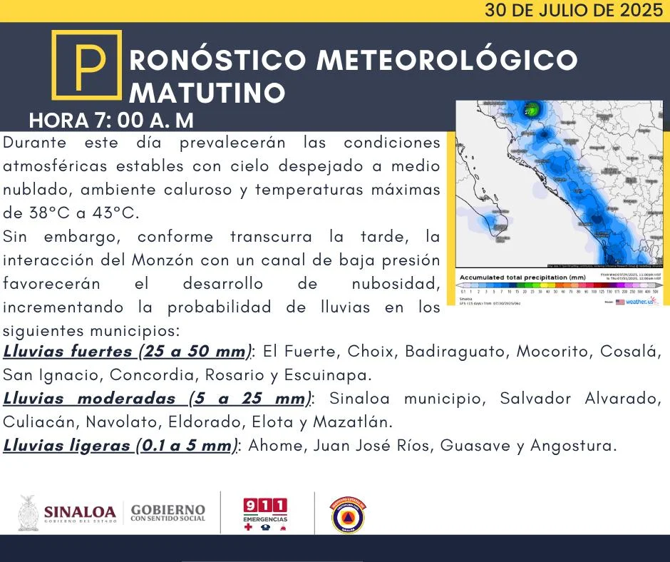 clima sinaloa 30 de julio