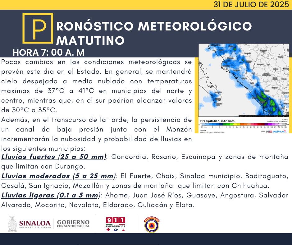 clima sinaloa 31 de julio