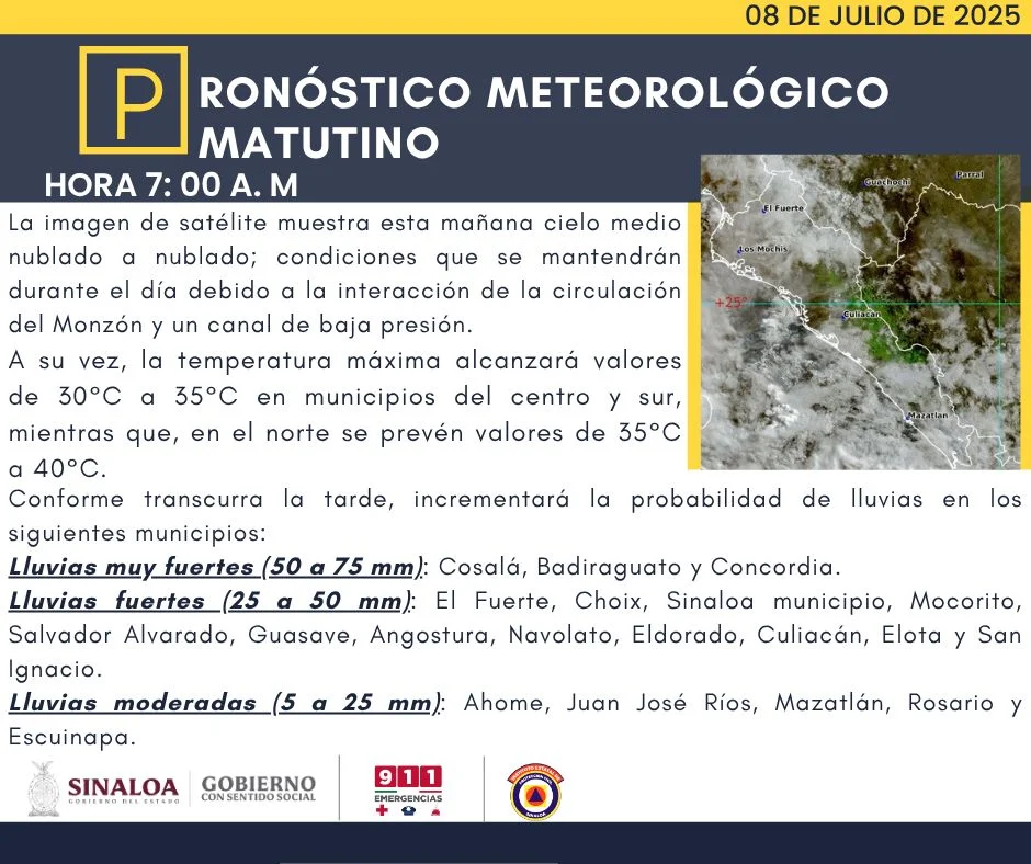 clima sinaloa 8 de julio