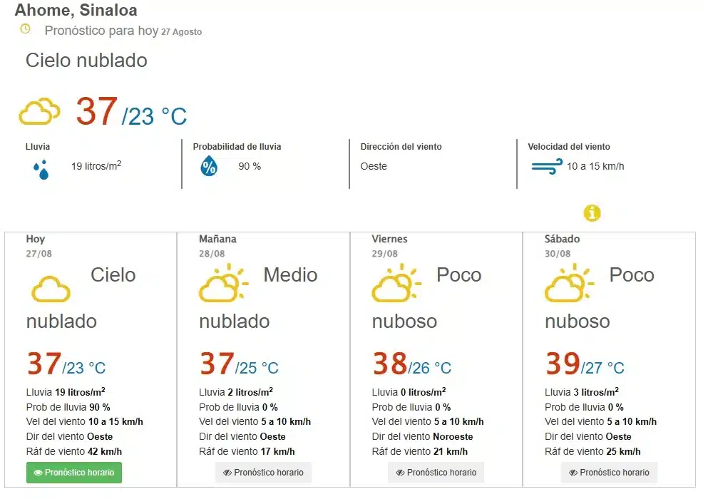 clima ahome 27 de agosto
