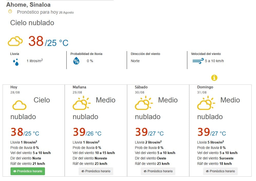 clima ahome 28 de agosto