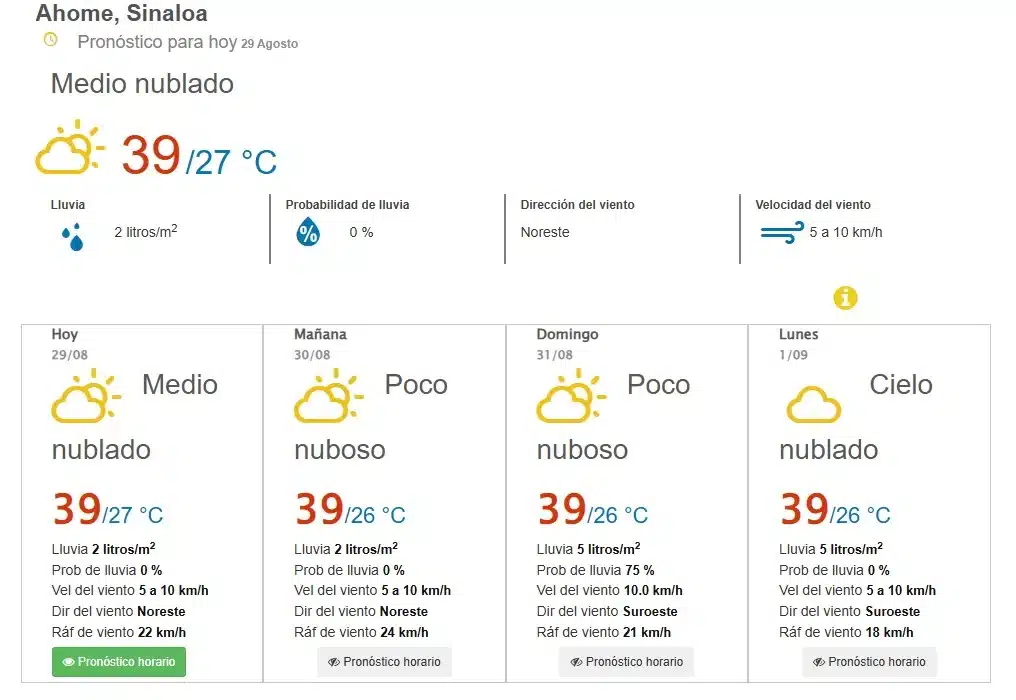 clima ahome 29 de agosto
