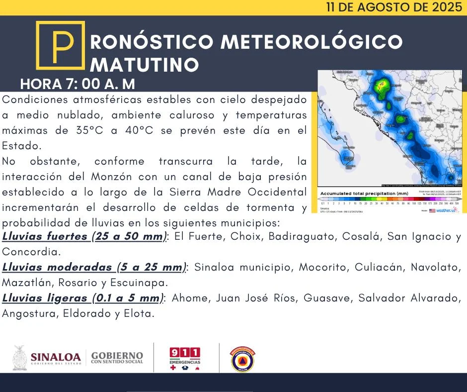 clima sinaloa 11 de agosto