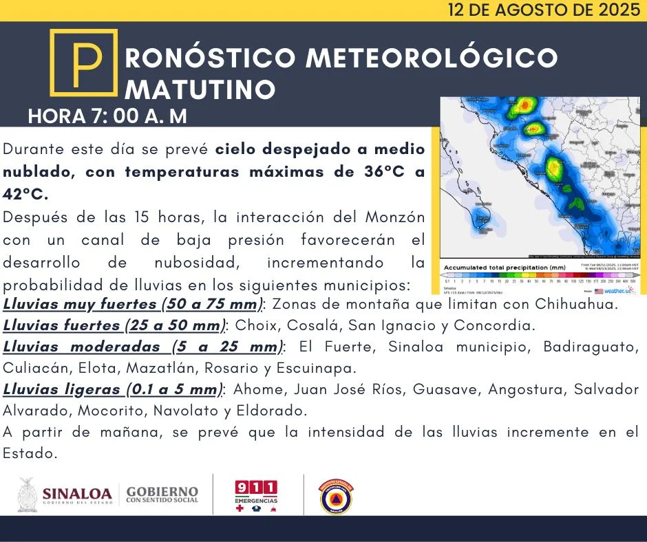 clima sinaloa 12 de agosto