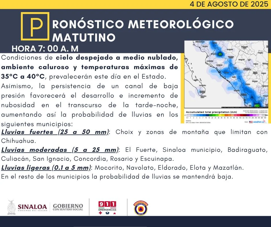 clima sinaloa 4 de agosto