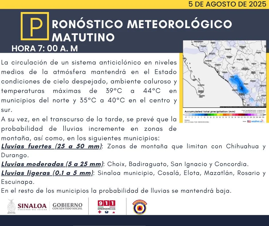 clima sinaloa 5 de agosto