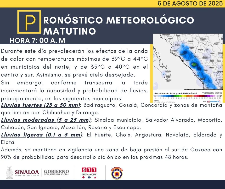 clima sinaloa 6 de agosto