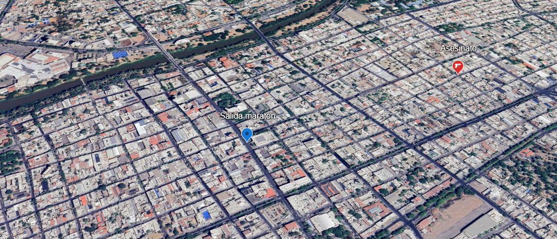 Mapa de la distancia entre el doble asesinato de la madrugada del domingo 18 de enero y la salida del Maratón.